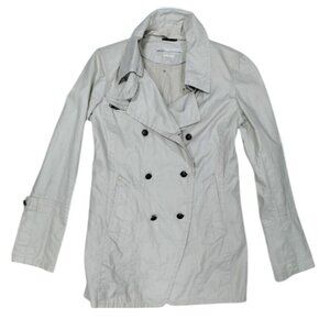 IKKS Women's Beige Laminated Linen Double-Breasted Trench Coat Size Medium
